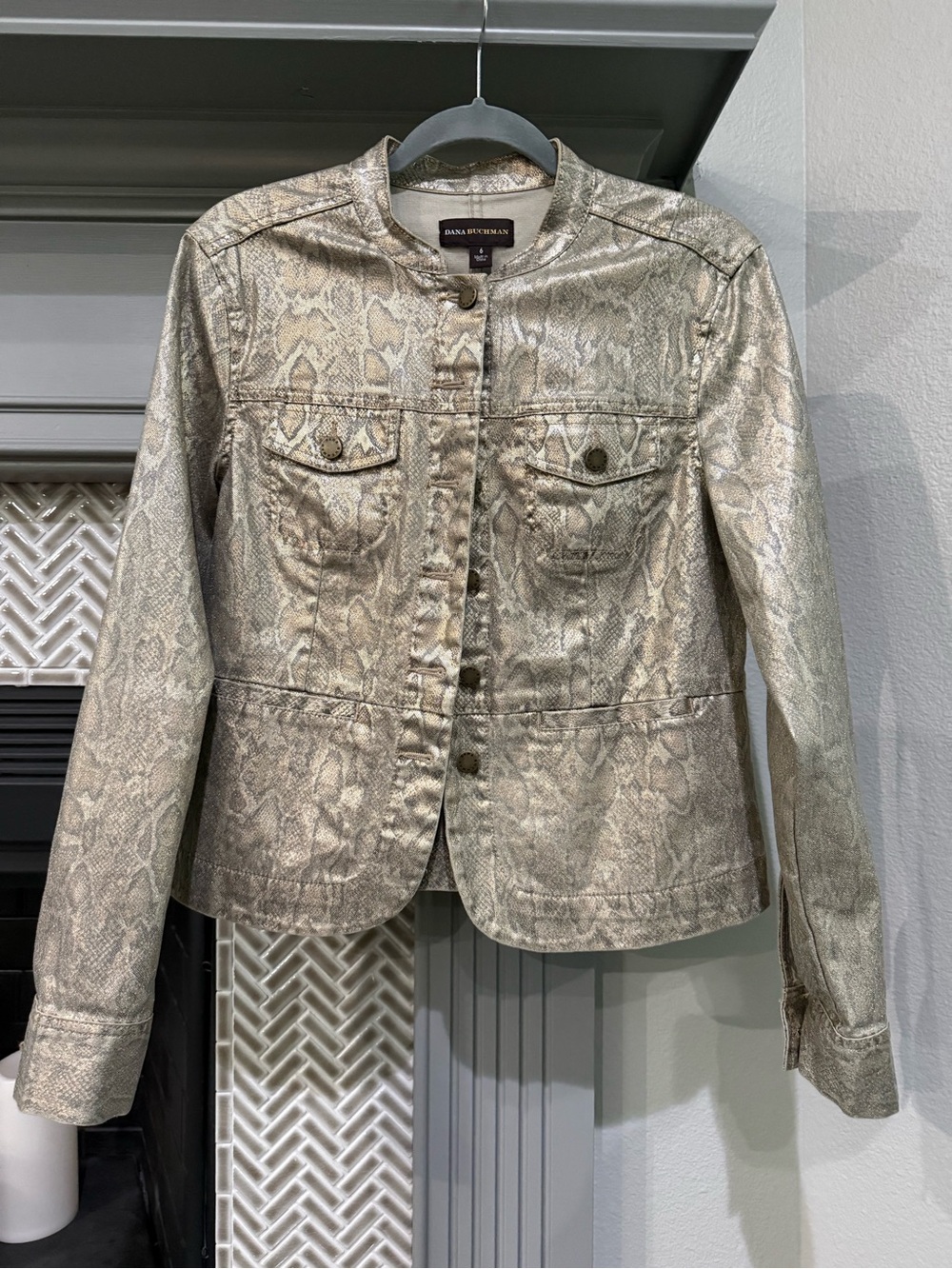 Dana Buchman Metallic Snake-Print Jacket in Gold-Tone